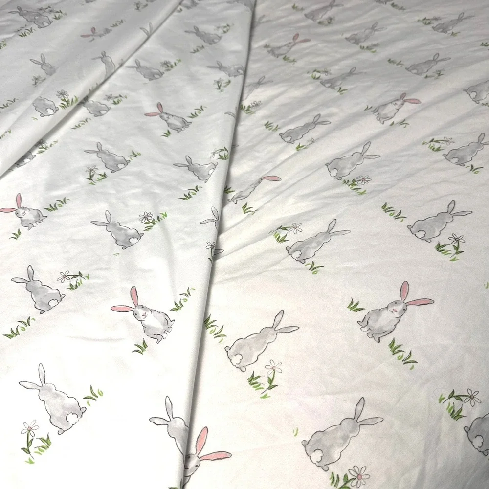 Cynthia Rowley Bunny Rabbit Floral Print White Bed Queen Sheet Set Easter